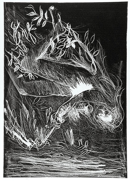 Artist: b'BOYD, Arthur' | Title: b'(Figure in foliage above stream).' | Date: 1973-74 | Technique: b'aquatint, printed in black ink, from one plate' | Copyright: b'Reproduced with permission of Bundanon Trust'