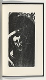 Artist: AMOR, Rick | Title: Not titled (screaming male face with text verso). | Date: 1990 | Technique: woodcut, printed in black ink, from one block