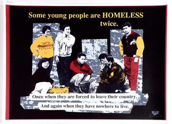Artist: b'Andy.' | Title: b'Some young people are homeless twice' | Date: 1990 | Technique: b'screenprint and photo-screenprint, printed in colour, from seven stencils'