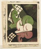 Artist: Spowers, Ethel. | Title: Reflections of a china fawn | Date: 1932 | Technique: linocut, printed in colour, from four blocks (viridian, mauve, light black, black)