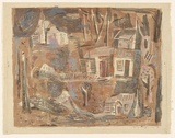 Artist: b'MACQUEEN, Mary' | Title: b'Ghost town' | Date: 1964 | Technique: b'lithograph, printed in colour on recto and verso, from multiple plates' | Copyright: b'Courtesy Paulette Calhoun, for the estate of Mary Macqueen'