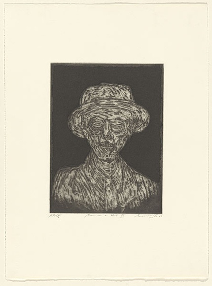 Artist: b'Lee, Graeme.' | Title: b'Man in a hat VI' | Date: 1996, March | Technique: b'etching, printed in black ink with plate-tone, from one plate'