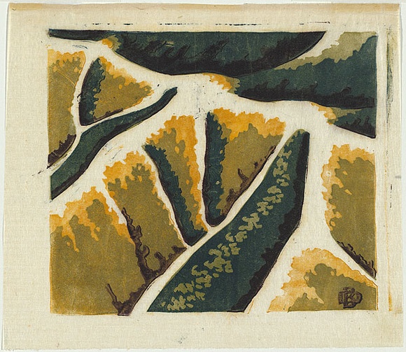Artist: b'Black, Dorrit.' | Title: b'Air travel: over the mountains.' | Date: c.1949 | Technique: b'linocut, printed in colour, from multiple blocks'