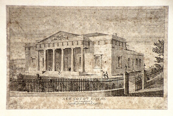 Artist: b'Carmichael, John.' | Title: b'New Court House, South Head Road, Sydney.' | Date: 1838 | Technique: b'line-engraving, printed in black ink, from one copper plate'