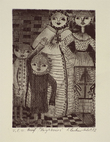 Artist: b'Lankau-Kubitz, Sigrid.' | Title: b'Neighbours' | Date: 1982 | Technique: b'etching and drypoint, printed in black ink, from one plate'