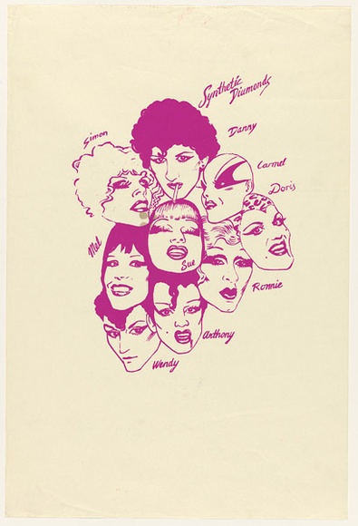 Artist: b'UNKNOWN' | Title: b'Synthetic Diamonds' | Date: 1977 | Technique: b'screenprint, printed in purple ink, from one stencil'