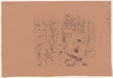 Artist: MACQUEEN, Mary | Title: Interior, Bewick Inn [verso] | Date: 1957 | Technique: lithograph | Copyright: Courtesy Paulette Calhoun, for the estate of Mary Macqueen