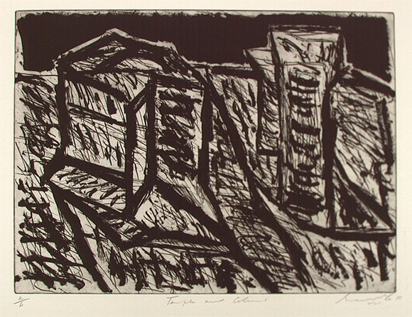 Artist: b'Lee, Graeme.' | Title: b'Temple and columns' | Date: 1988 | Technique: b'etching and aquatint, printed in black ink, from one plate'