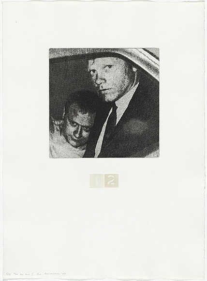 Artist: b'MADDOCK, Bea' | Title: b'Two by two I' | Date: 1977, September-November | Technique: b'photo-etching, aquatint and stipple, printed in black, white and cream ink, from three plates'