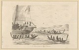 Title: Le schooner entouré de pirogues zélandaises [The schooner surrounded by New Zealand canoes] | Date: 1835 | Technique: engraving, printed in black ink, from one steel plate