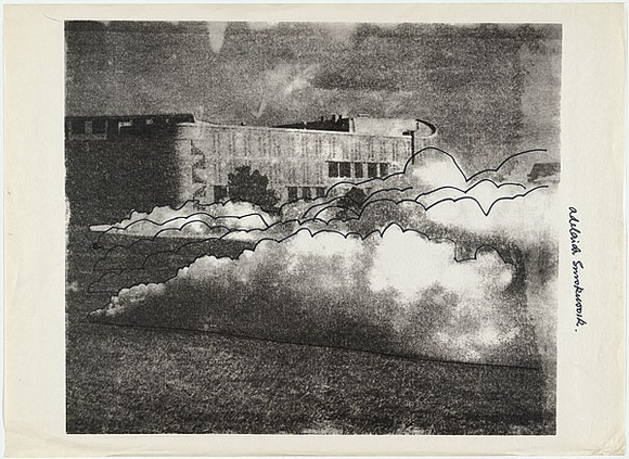 Artist: b'Murray-White, Clive.' | Title: b'Adelaide smokework' | Date: 1971 | Technique: b'photo-screenprint, printed in black ink, from one stencil; additions in fibre-tipped pen'