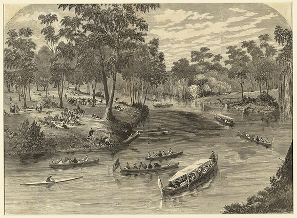 Artist: b'Calvert, Samuel.' | Title: b'A Christmas scene on the Yarra.' | Date: 1866 | Technique: b'wood-engraving, printed in black ink, from one block'