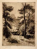 Artist: LINDSAY, Lionel | Title: Woodland nymph | Date: c.1913 | Technique: etching, printed in brown ink, from one plate | Copyright: Courtesy of the National Library of Australia