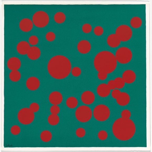 Artist: b'Frank, Dale.' | Title: b'not titled [red circles, green background].' | Date: c.1993 | Technique: b'screenprint, printed in colour, from multiple stencils'