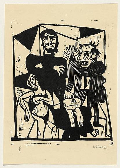 Artist: b'AMOR, Rick' | Title: b'(Three figures).' | Date: 1968 | Technique: b'woodcut, printed in black ink, from one block' | Copyright: b'Image reproduced courtesy the artist and Niagara Galleries, Melbourne'