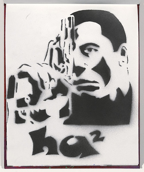 Title: b'Derailed' | Date: 2003 | Technique: b'stencil, printed in black aerosol paint, from one stencil'
