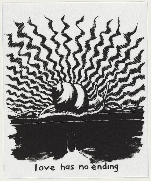 Artist: b'WORSTEAD, Paul' | Title: b'Love has no ending (snail)' | Date: 1989 | Technique: b'screenprint, printed in black ink, from one stencil' | Copyright: b'This work appears on screen courtesy of the artist'