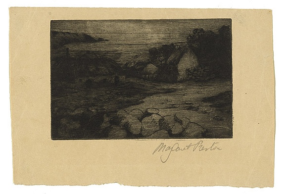 Artist: b'PRESTON, Margaret' | Title: b'Bonmahon, Ireland.' | Date: c.1916 | Technique: b'drypoint, printed in warm black ink with plate-tone, from one plate' | Copyright: b'\xc2\xa9 Margaret Preston. Licensed by VISCOPY, Australia'