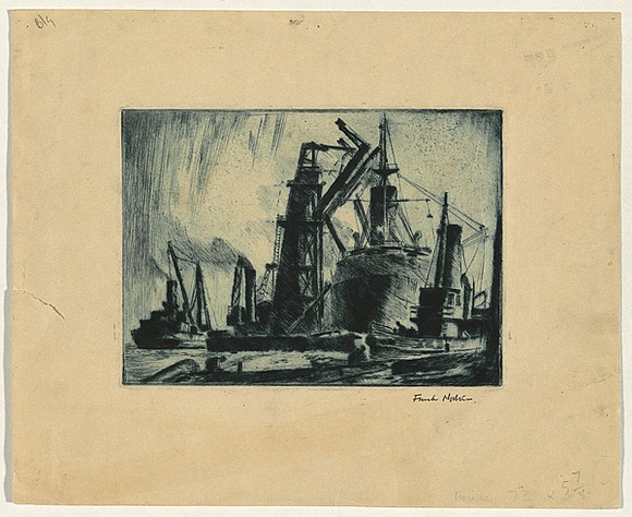 Title: b'Coal and commerce' | Date: 1950 | Technique: b'etching, printed in blue ink, from one plate'