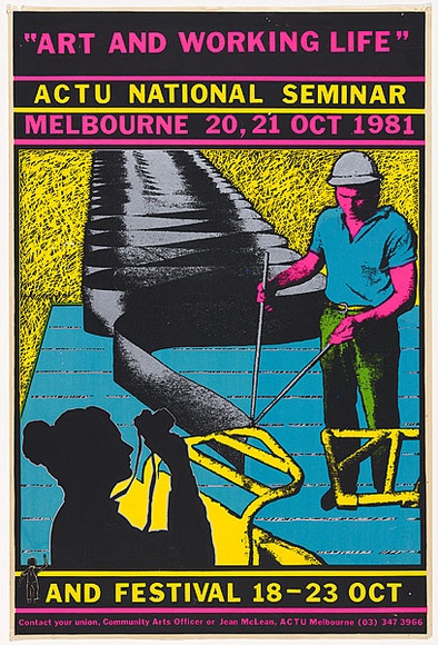 Title: b'Art and working life' | Date: 1981 | Technique: b'screenprint, printed in colour, from four stencils'