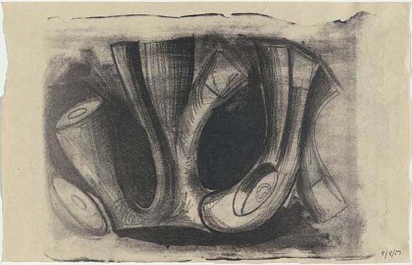 Artist: b'Burns, Peter.' | Title: b'In the forest' | Date: 5 August 1957 | Technique: b'lithograph, printed in black ink, from one stone' | Copyright: b'\xc2\xa9 Peter Burns'