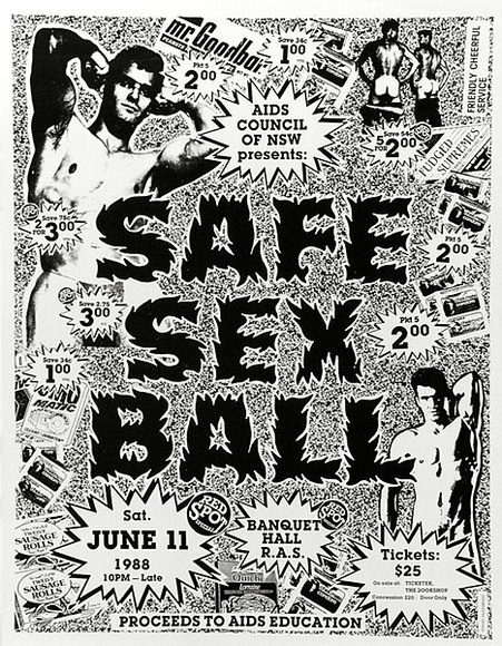 Artist: b'McDiarmid, David.' | Title: b'Safe Sex Ball' | Date: 1988 | Technique: b'screenprint, printed in black ink, from one stencil'