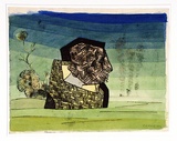 Artist: Hirschfeld Mack, Ludwig. | Title: (Head in landscape) [recto]; (Study for 'Head in landscape) [verso] | Date: 1954 | Technique: transfer print; watercolour addition (recto)