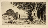 Artist: LINDSAY, Lionel | Title: Swing bridge, Balhanna, South Australia | Date: 1920 | Technique: etching, printed in black ink, from one plate | Copyright: Courtesy of the National Library of Australia