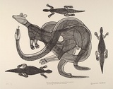 Artist: Badari, Graham. | Title: Geckos, rock python, rock wallaby | Date: 1989-2002 | Technique: lithograph, printed in black ink, from one stone