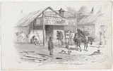 Artist: b'GILL, S.T.' | Title: bJohn Alloo's Chinese restaurant, main road, Ballarat. | Date: 1855-56 | Technique: b'lithograph, printed in black ink, from one stone'