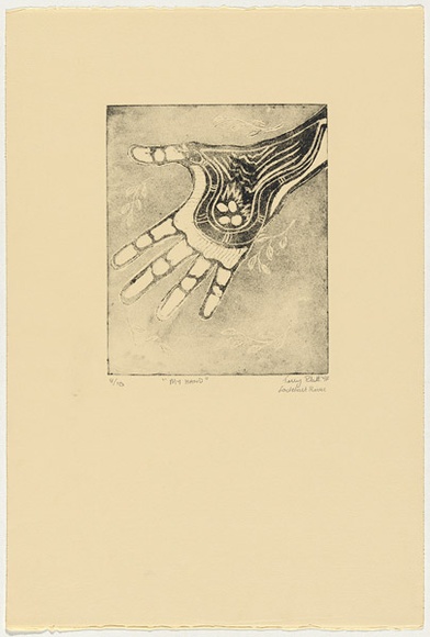 Artist: b'PLATT, Terry' | Title: b'My hand' | Date: 1997, July | Technique: b'etching and aquatint, printed in black ink, from one plate'