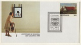 Artist: TYNDALL, Peter | Title: Centenary of regional art galleries envelope | Date: 1984 | Technique: offset-lithograph, printed in colour, from multiple plates; rubberstamp