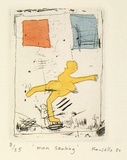 Artist: b'Fransella, Graham.' | Title: b'Man skating.' | Date: 1980 | Technique: b'etching, printed in black ink, from one plate; hand-coloured' | Copyright: b'Courtesy of the artist'