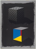 Artist: b'Rose, David.' | Title: b'Two cubes' | Date: 1972 | Technique: b'screenprint, printed in colour, from multiple stencils; on two sheets, the top sheet cut to expose the undersheet'