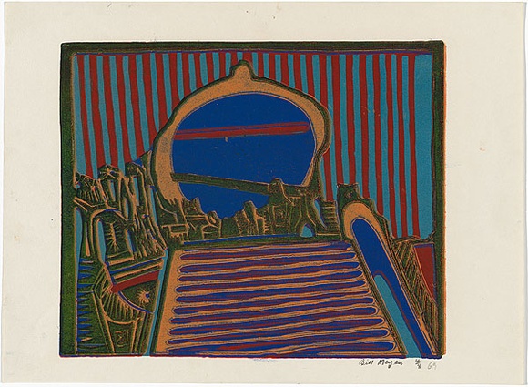Artist: b'MEYER, Bill' | Title: b'Stripes' | Date: 1969 | Technique: b'linocut, printed in colour, from five blocks' | Copyright: b'\xc2\xa9 Bill Meyer'