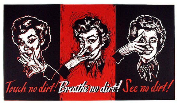 Artist: b'Paton, John.' | Title: b'Touch no dirt' | Date: 1991 | Technique: b'woodcut, printed in colour, from three blocks'