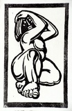Artist: Stephen, Clive. | Title: (Woman with hands on head) | Date: c.1948 | Technique: linocut, printed in black ink, from one block