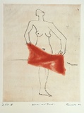 Artist: b'Fransella, Graham.' | Title: b'Woman and towel' | Date: 1992 | Technique: b'etching, softground and spit-bite, printed in black and orange ink, from two plates' | Copyright: b'Courtesy of the artist'