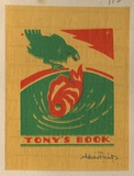 Artist: FEINT, Adrian | Title: Bookplate: Tony's book. | Date: (1932) | Technique: wood-engraving, printed in colour, from two blocks in red and green inks | Copyright: Courtesy the Estate of Adrian Feint