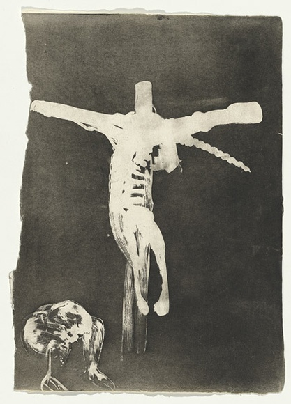 Artist: b'BOYD, Arthur' | Title: b'Christ names his cross for the unicorn.' | Date: 1973-74 | Technique: b'aquatint, printed in black ink, from one plate' | Copyright: b'Reproduced with permission of Bundanon Trust'
