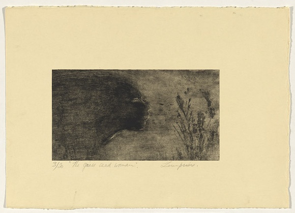 Artist: b'Lempriere, Helen' | Title: b'The grass seed woman' | Date: 1960s | Technique: b'etching and aquatint, printed in black ink with plate-tone, from one plate'