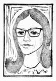 Artist: Taylor, John H. | Title: Nana Mouskouri, TV portrait | Date: 1975 | Technique: linocut, printed in black ink, from one block