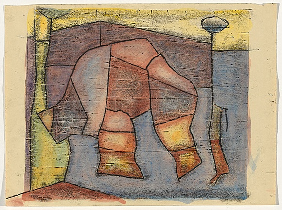 Artist: b'Hirschfeld Mack, Ludwig.' | Title: bPrehistoric [recto]; (Study for 'Prehistoric') [verso] | Date: 1963 | Technique: b'transfer print; watercolour addition (recto)'