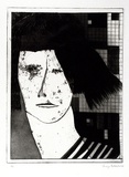 Artist: BALDESSIN, George | Title: (Head of a young woman in front of a grid). | Date: 1967 | Technique: etching and aquatint, printed in black ink, from one plate