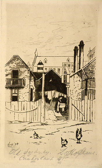 Artist: b'Hopkins, Livingston.' | Title: b'Old Sydney, Cumberland Street' | Date: 1894 | Technique: b'etching, printed in black ink, from one plate'