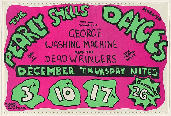 Artist: b'Morrow, David.' | Title: b'The Pearly Shells Dances; George Washing Machine and the Dead Wringers. Moruya.' | Date: 1981 | Technique: b'screenprint, printed in colour, from multiple stencils'