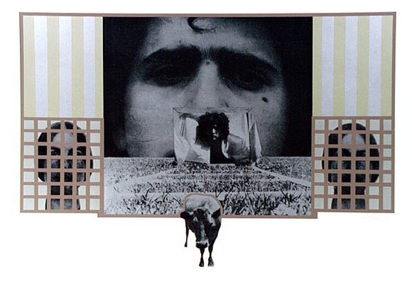 Artist: b'SHOMALY, Alberr' | Title: b'Self portrait with a cow' | Date: 1971 | Technique: b'screenprint, printed in colour, from five screens'