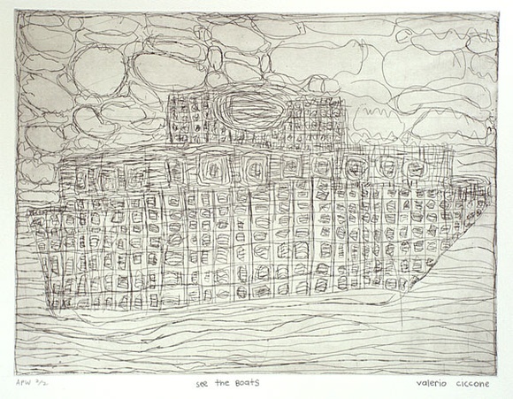 Artist: b'Ciccone, Valerio.' | Title: b'See the boats' | Date: 2000, February | Technique: b'etching, printed in black ink, from one plate'