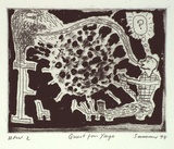 Artist: b'SANSOM, Gareth' | Title: b'Quest for yage' | Date: 1994, January - March | Technique: b'etching and aquatint, printed in black ink, from one plate'