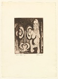 Artist: b'EWINS, Rod' | Title: b'Sepik icon.' | Date: 1966 | Technique: b'line-engraving and aquatint, printed in sepia ink, from one copper plate'